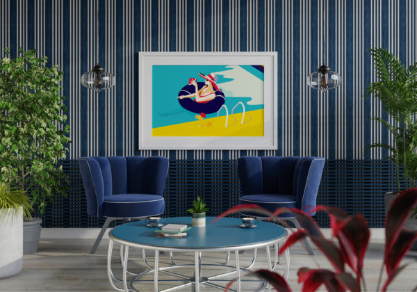 Affiche femme cocktail piscine