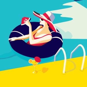Affiche illustration femme piscine