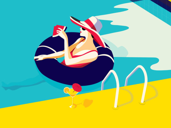 Affiche illustration femme piscine